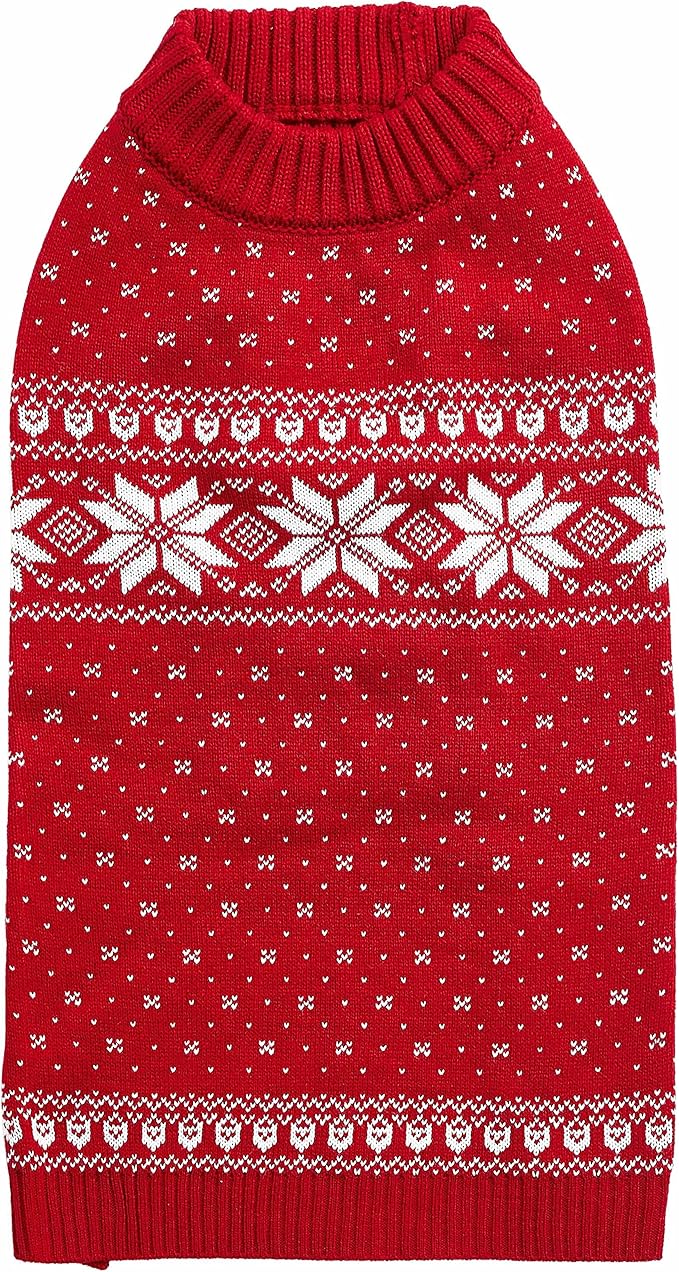Blueberry Pet Christmas Snowflakes Holiday Festive Pullover Dog Sweater, Back Length 20", Pack of 1 Clothes for Dogs