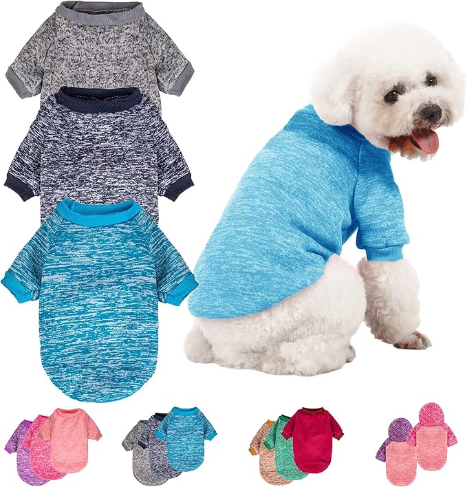 3 Pack Dog Sweater, Dog Sweaters for Small Dogs, Warm Soft Pet Clothes for Puppy, Medium Large Cat, Dogs Girl or Boy, Dog Shirt for Winter Christmas (Grey+Navy+Blue, Small)
