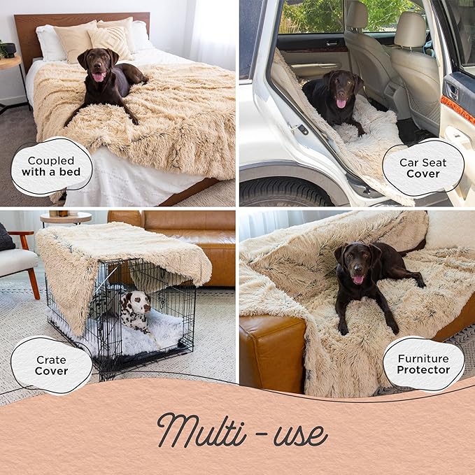 Best Friends by Sheri Calming Shag Cat and Dog Blanket with Non-Skid, Water Resistant Base, Machine Washable, Taupe, 60" x 80"