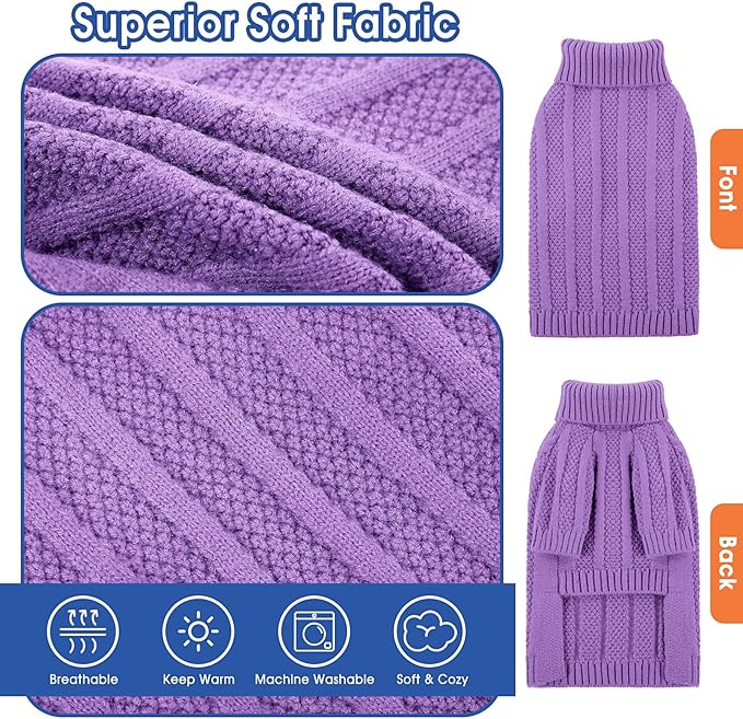 Queenmore Dog Sweaters for Medium Dogs Girls Boys,Soft Dog Sweater Xmas,Turtleneck Pullover Pet Sweaters Knitwear Outfit for Holiday,Knitted Soft Thick Warm Sweater for Bulldog,Dachshund(Purple,M)