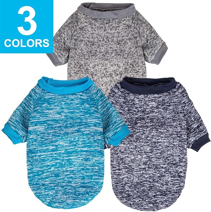 3 Pack Dog Sweater, Dog Sweaters for Small Dogs, Warm Soft Pet Clothes for Puppy, Medium Large Cat, Dogs Girl or Boy, Dog Shirt for Winter Christmas (Grey+Navy+Blue, Small)