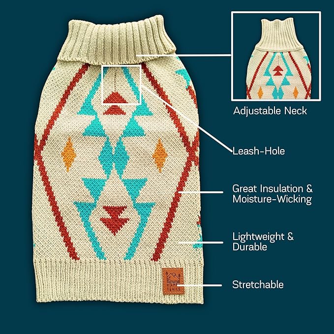 Cozy Acrylic Dog Sweater for Outdoor Adventures—Breathable & Insulating Knit—Classic Fit—Backpacking Gear for Dogs—Dog Hiking Gear—Dog Camping Gear (Large, Indigenous)