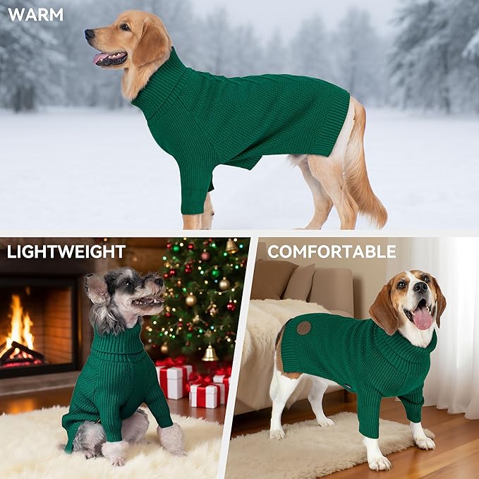 cyeollo Dog Christmas Sweater Pullover Turtleneck for Dogs, Classic Knitwear Fall Winter Cold Weather Dog Clothes Warm Pet Apparel Small Medium Large Dog Sweaters, Green S