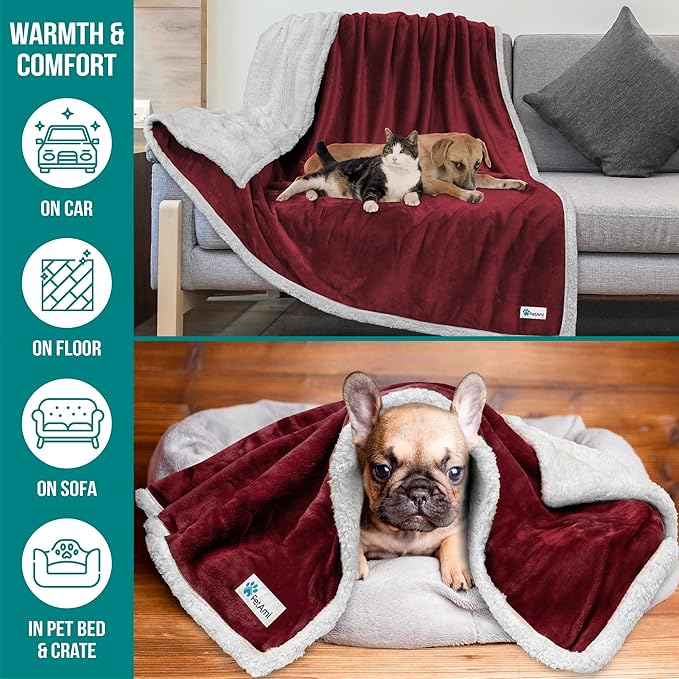 PetAmi Dog Blanket for Medium Large Dogs, Pet Bed Blanket Cat Puppy Kitten, Fleece Furniture Couch Cover Protector Sofa Car, Soft Sherpa Dog Throw Plush Reversible Washable, 40x60 Maroon Red