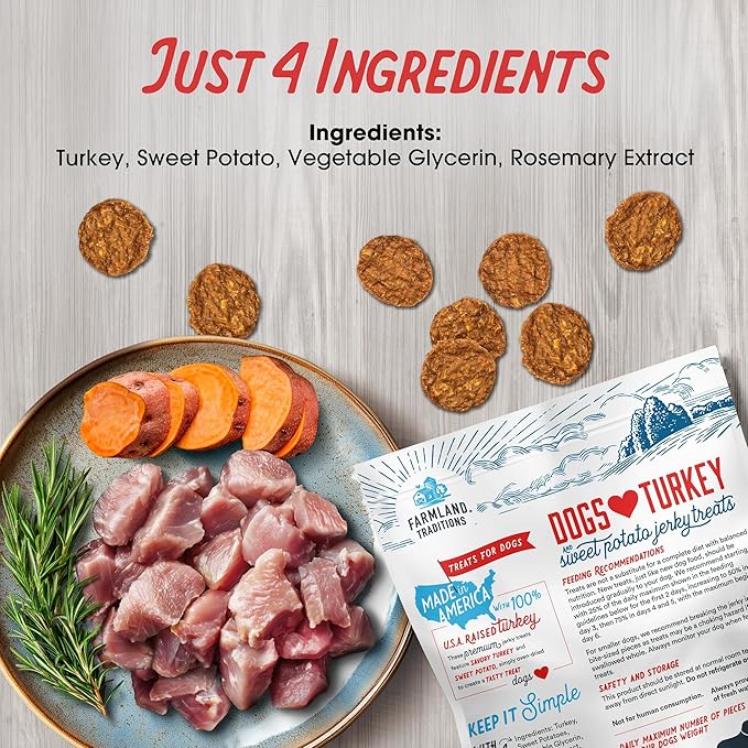 Farmland Traditions Filler Free Dogs Love Turkey & Sweet Potato Premium Jerky Treats for Dogs, 3 Pound Bag