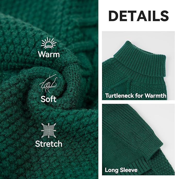 cyeollo Dog Christmas Sweater Pullover Turtleneck for Dogs, Classic Knitwear Fall Winter Cold Weather Dog Clothes Warm Pet Apparel Small Medium Large Dog Sweaters, Green XL