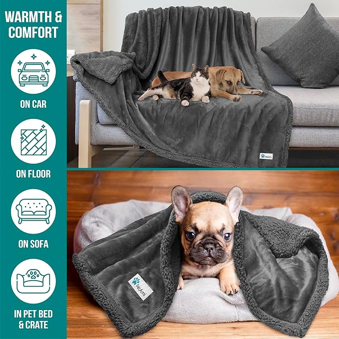 PetAmi Dog Blanket for Medium Large Dogs, Pet Bed Blanket Cat Puppy Kitten, Fleece Furniture Couch Cover Protector Sofa Car, Soft Sherpa Dog Throw Plush Reversible Washable, 40x60 Solid Dark Gray