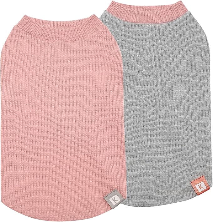 KYEESE 2Pack Dog Shirts Waffle for Small Dogs Stretchy T-Shirts Lightweight Tank Top Sleeveless Dog Vest Breathable Cat Shirt, Medium, Pink+Grey