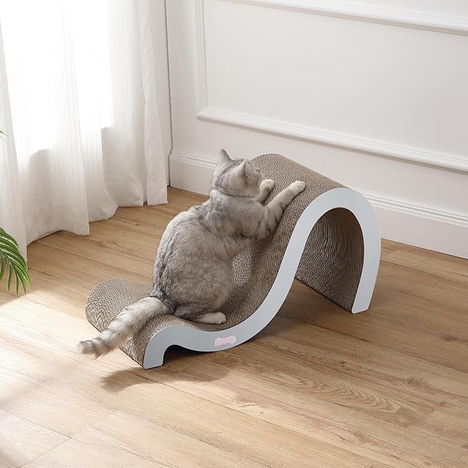 THE LICKER STORE CSR1013E Kona 27" Modern Cardboard Double-Sided Wave Cat Scratcher with Catnip, Fog