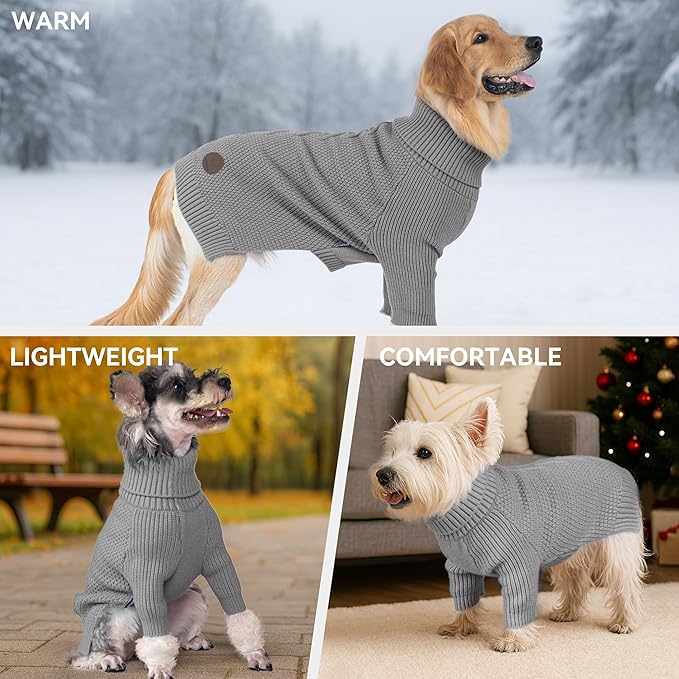 cyeollo Dog Sweater Knitwear Pullover Sweaters with Long Sleeves Turtleneck Fall Winter Dog Clothes Sweaters for Large Dogs, Grey XXXL