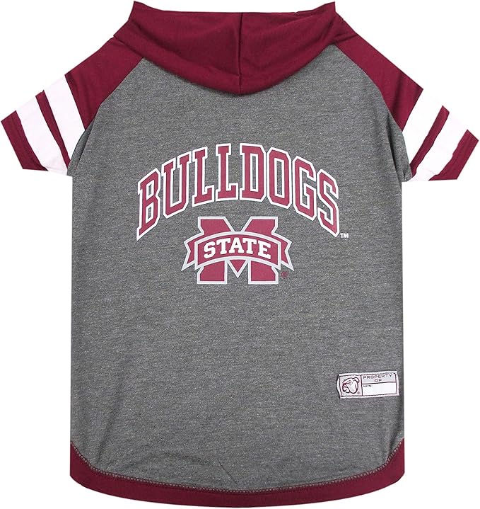 NCAA Mississippi State Bulldogs Hoodie for Dogs & Cats, X-Small Collegiate Licensed Dog Hoody Tee Shirt. Sports Hoody T-Shirt for Pets. College Sporty Dog Hoodie Shirt.