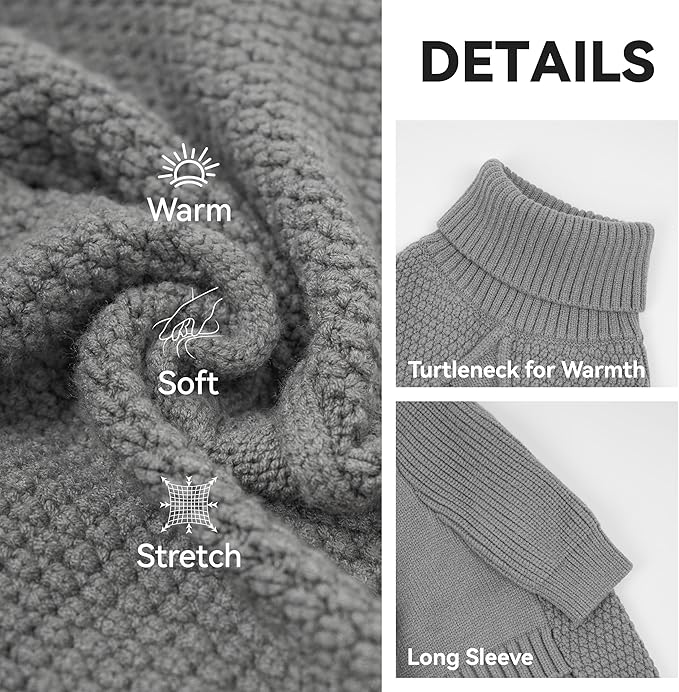 cyeollo Dog Sweater Knitwear Pullover Sweaters with Long Sleeves Turtleneck Fall Winter Dog Clothes Sweaters for Large Dogs, Grey XXXL