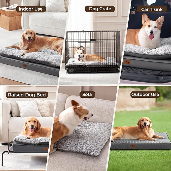 Warmrest 2-Pack XL Waterproof Dog Bed Large Size Dogs, Plush Cushion & Orthopedic Egg-Crate Foam Mattress for Senior Dogs, Washable Dog Crate Bed with Removable Cover, Dark Grey