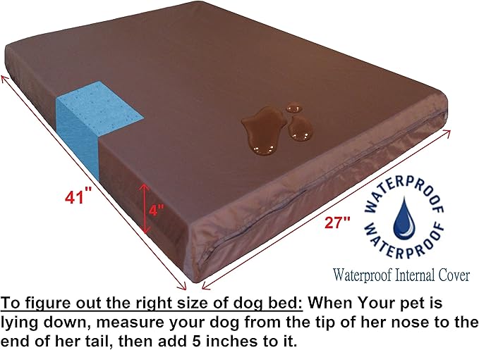 Dogbed4less Orthopedic Dog Bed with Memory Foam for Medium Large Pet, Waterproof Liner, Durable Denim Blue Cover, 41X27X4 Inch (Fit into 42X28 Crate)