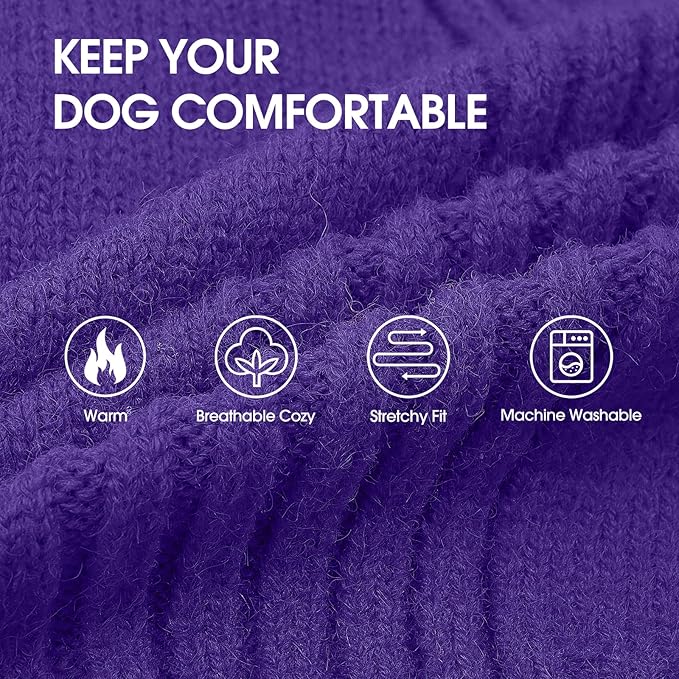 IECOii XXL Dog Sweater,Thermal Knit Big Dog Sweater with Sleeve,Pet Turtleneck Doggy Sweatshirt for Extra Large Dogs Boy Girl,Stretchy Large Dogs Cold Weather Outfit Pitbull Clothes,(Purple,XXL)