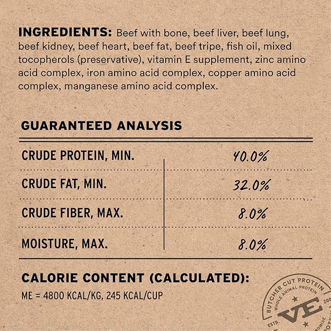 Vital Essentials Freeze-Dried Raw Dog Food, Beef Crunchy Mini Nibs | Complete Meal or Mixer | High Protein Dog Food | 3 lb Big Bag