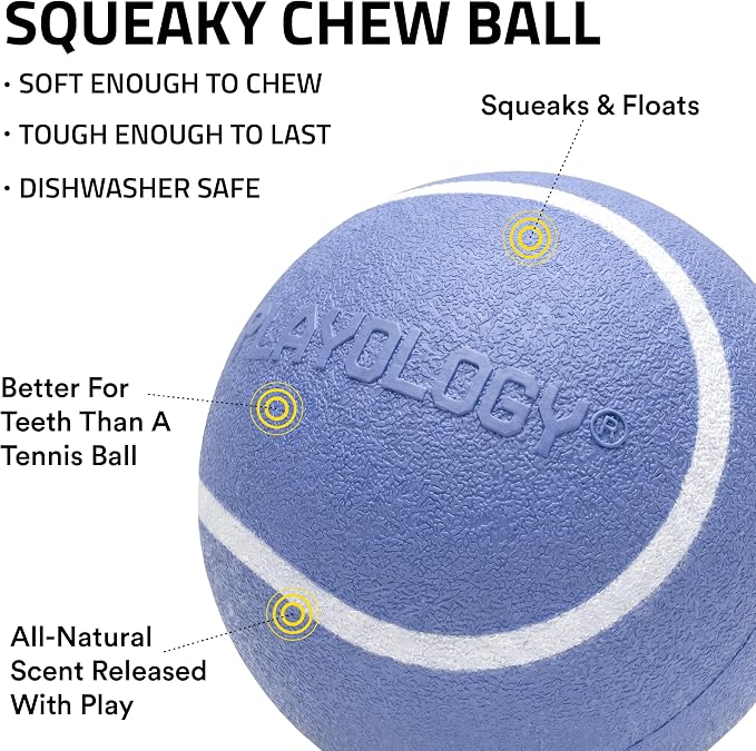 Playology Squeaky Chew Ball Dog Toy - Small, Blueberry Scent, 3-Pack