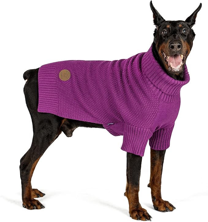 cyeollo Dog Sweater Pullover Turtleneck for Large Dogs, Classic Knitwear Fall Winter Cold Weather Dog Clothes Warm Pet Apparel Medium Large Dog Sweaters, Purple 2XL