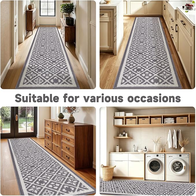 Ileading Hallway Runner Rug 2x6 ft,Washable Indoor Grey Carpet with Non Slip Rubber Backing,Low Pile Durable Kitchen Floor Mat for Laundry Entryway Door & High Traffic Areas