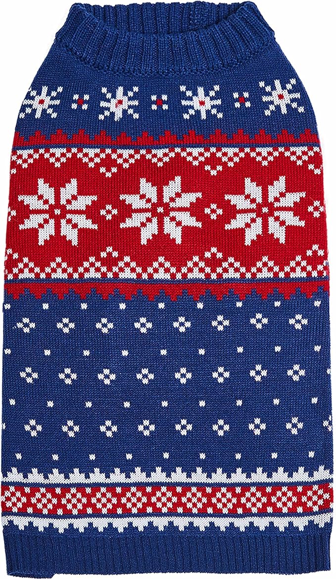 Blueberry Pet Christmas Snowflake Dog Sweater in Navy Blue, Back Length 20", Pack of 1 Clothes for Dogs