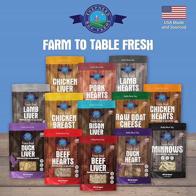 Shepherd Boy Farms Freeze Dried Dog and Cat Treats, Beef Liver, All Natural Single Ingredient Freeze-Dried Dog Treat & Snacks, Made in USA, High Protein, Essential Nutrition of Raw Food, 3oz