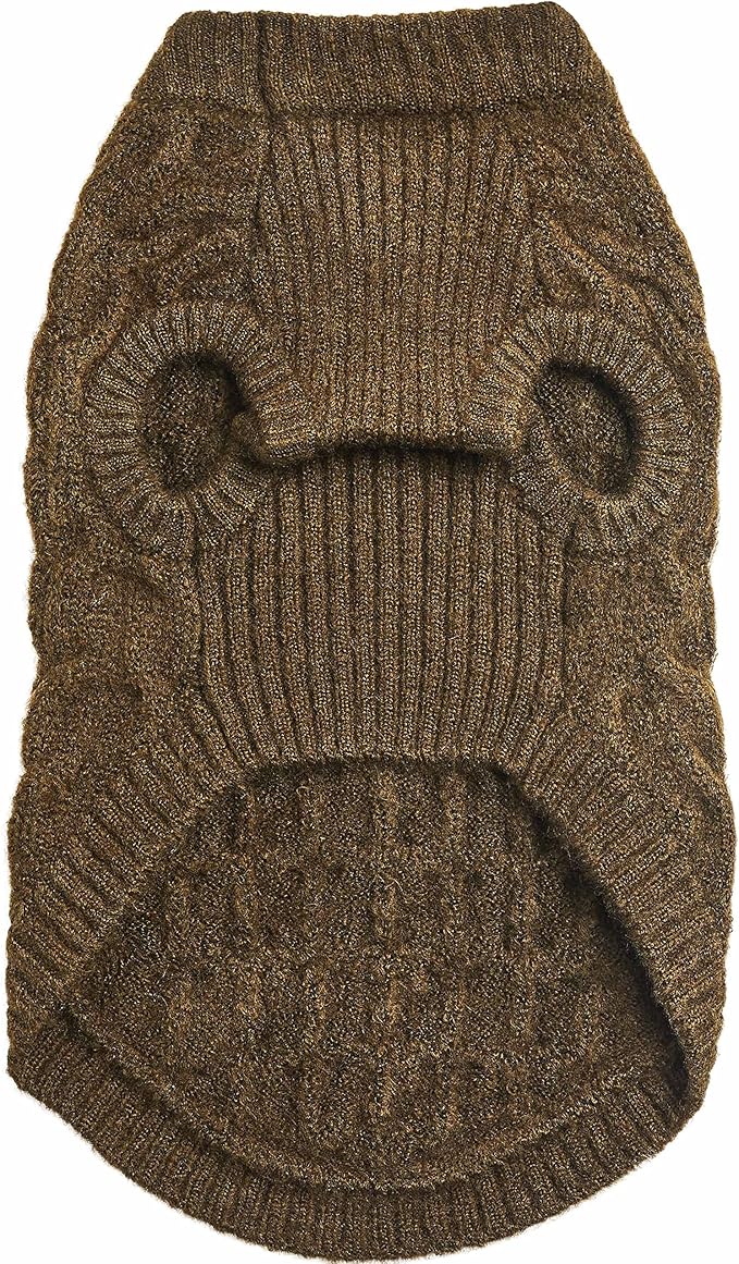 Blueberry Pet Classic Fuzzy Textured Knit Pullover Crew-Neck Dog Sweater in Dark Olive, Back Length 22", Pack of 1 Clothes for Dogs