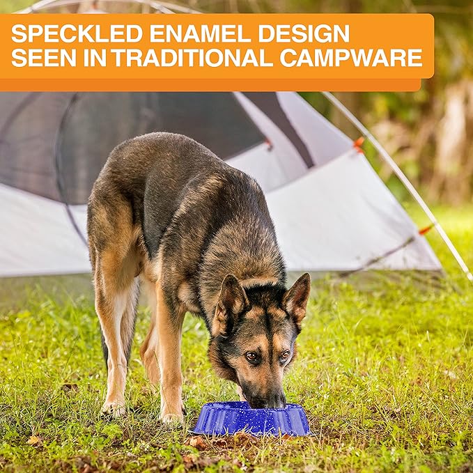 Neater Pet Brands - Outdoor Camping Style Pet Bowl - Enamel Ware Blue Black Granite Colors - Dog Cat No Tip Skid Bowls (64 oz, Blue)