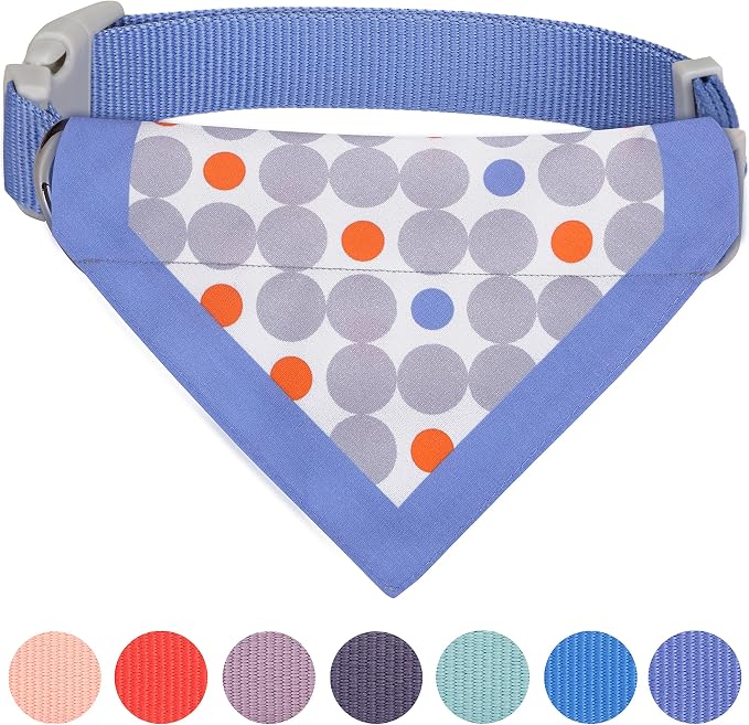 Blueberry Pet Unisex Polka Dots Chilling Summer Blue Cotton Blend Neckerchief Scarf Bandana Adjustable Dog Collar, Medium, Neck 14.5"-20"