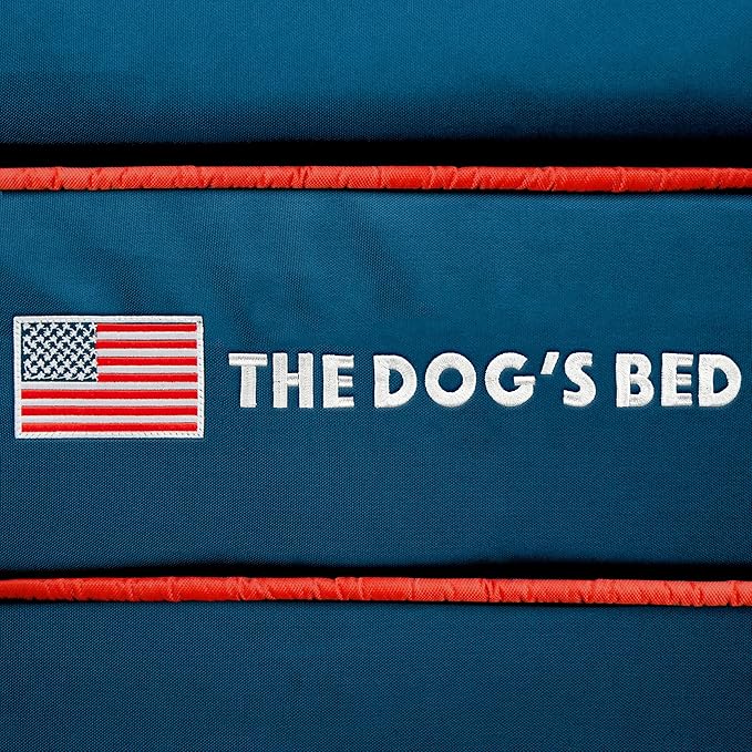 The Dog's Bed Replacement Outer Cover for The Dog's Bed Orthopedic Memory Foam Dog Bed. Washable Oxford Fabric, Medium (Blue with Red Piping USA Embroidery Flag) Veterinary Approved