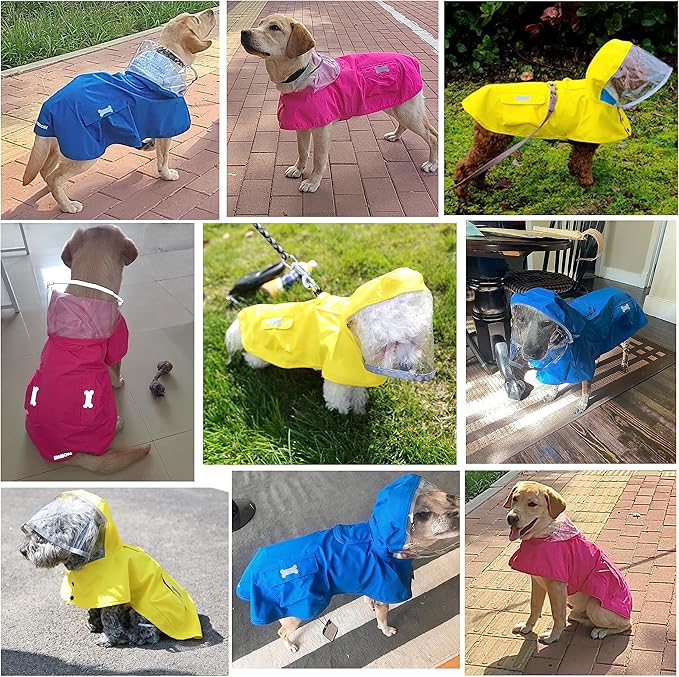 Waterproof Dog Raincoat, Adjustable Reflective Lightweight Pet Rain Clothes with Poncho Hood(X-Small,Black&White)